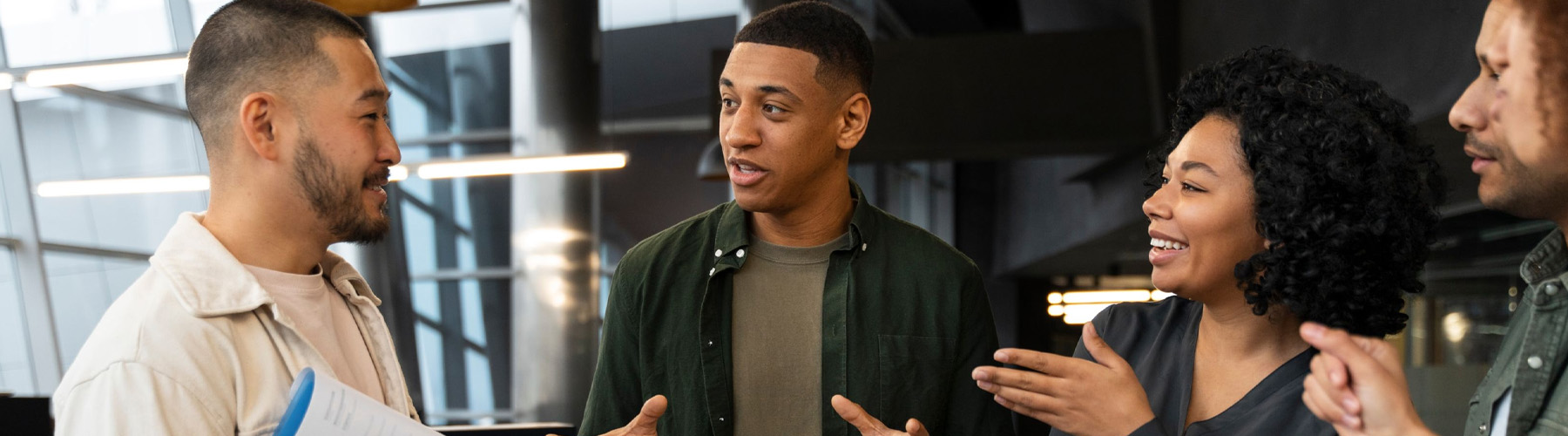 people talking to each other in a group